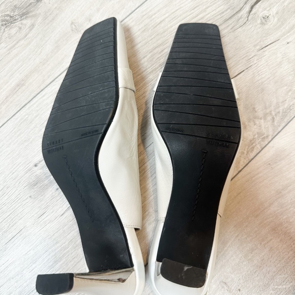 Stuart Weitzman White Leather Slingback Heels with Buckle Detail – Size 7.5 - Picture 6 of 11